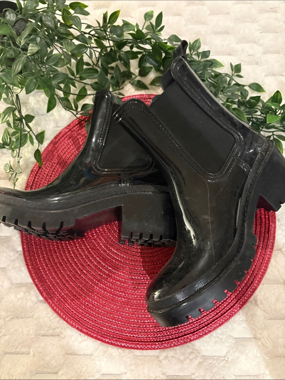 Women’s Black Chunky Chelsea Rain Booties